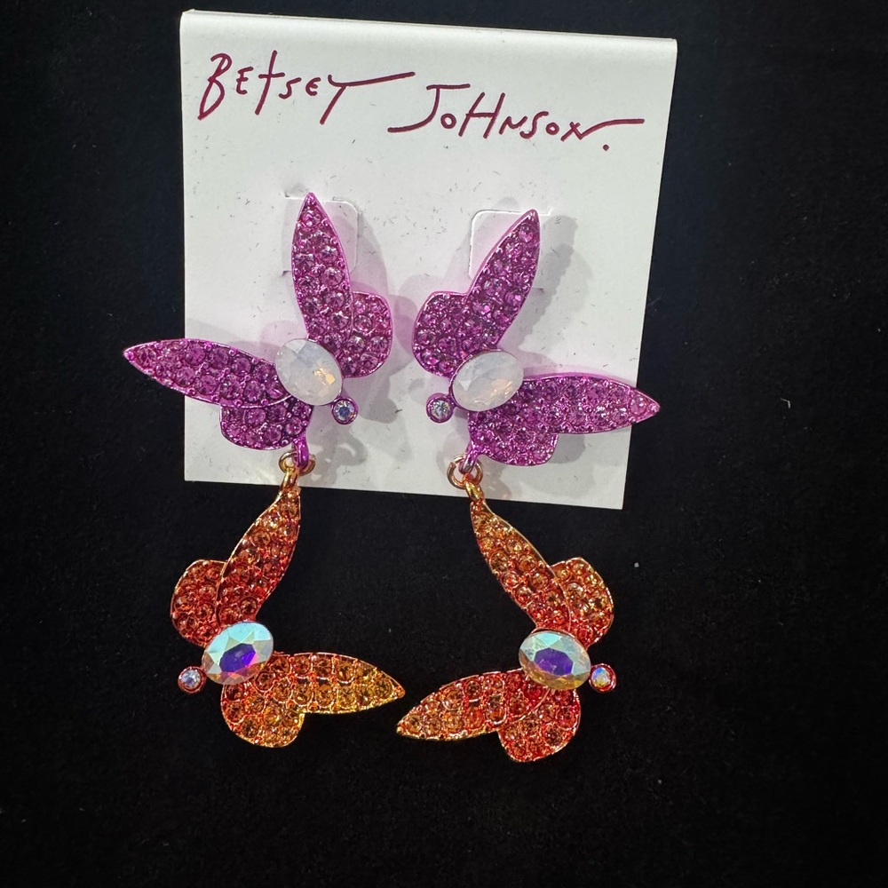 Betsey Johnson Pink and Orange Butterfly Earrings